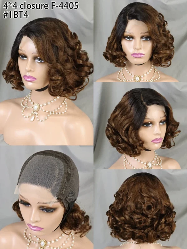 Short Curly Wigs 250% Density Loose Wave Bob Colored Wig - Image 2