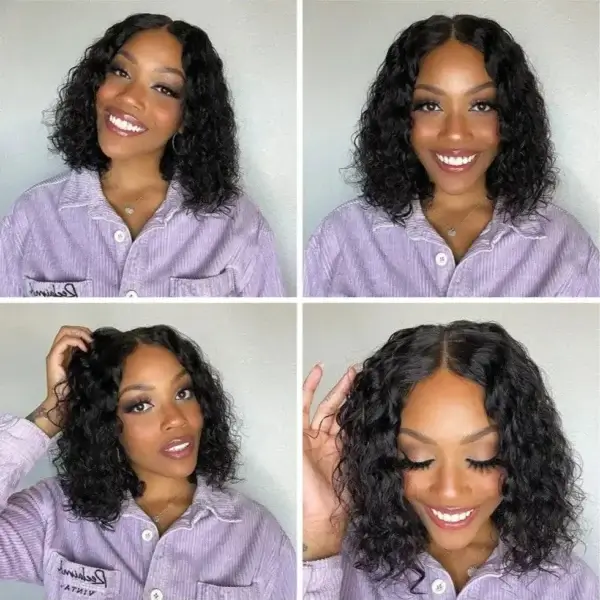 Short Curly Wigs Water Wave 4x4 Lace Front Glueless - Image 3