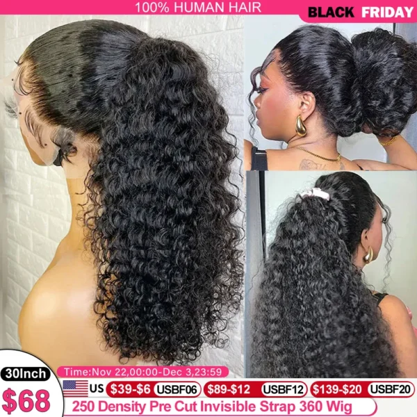 Short Curly Wigs Deep Curly Wave 360 Lace Front Glueless