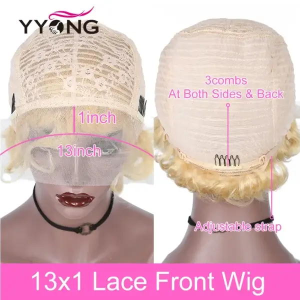 Short Curly Wigs 613 Honey Blonde Pixie Cut Lace Wig - Image 3