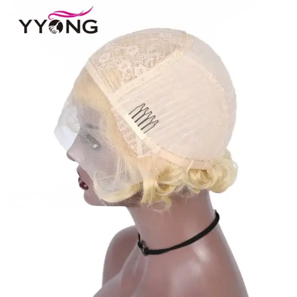 Short Curly Wigs 613 Honey Blonde Pixie Cut Lace Wig - Image 6