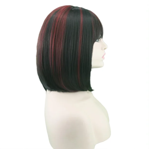 Soowee Synthetic Heat Resistant Short Bobo Cosplay Wig Black Red - Image 5