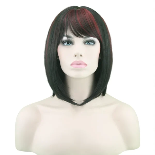 Soowee Synthetic Heat Resistant Short Bobo Cosplay Wig Black Red - Image 3