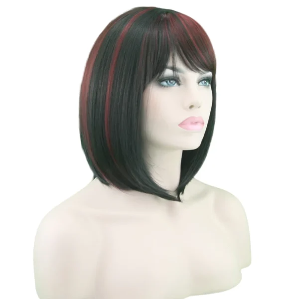 Soowee Synthetic Heat Resistant Short Bobo Cosplay Wig Black Red - Image 2
