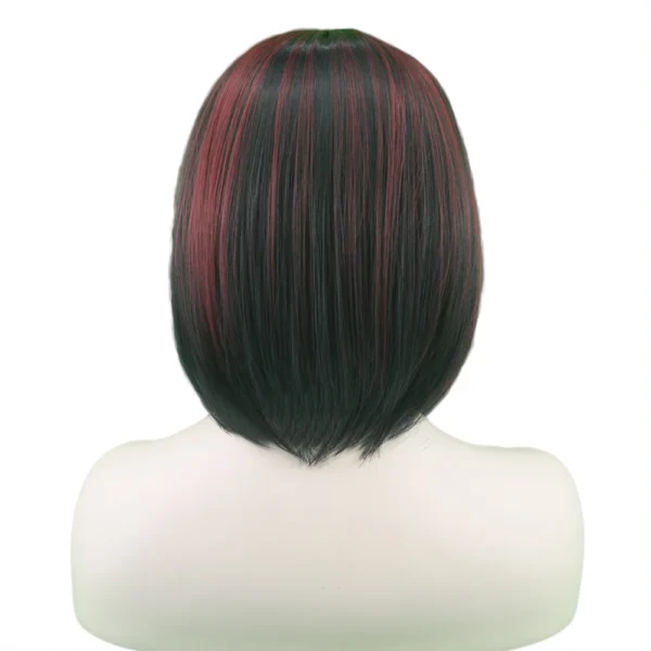 Soowee Synthetic Heat Resistant Short Bobo Cosplay Wig Black Red - Image 4