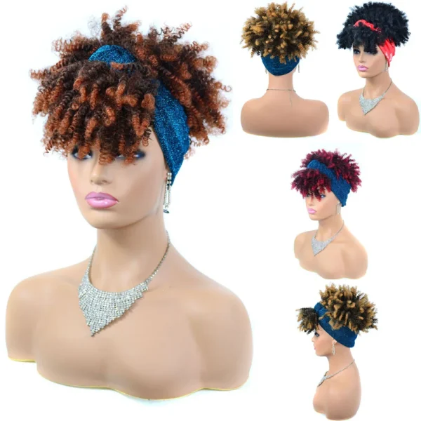 Short Wigs Kinky Curly Headband Fluffy Afro Hair for Women