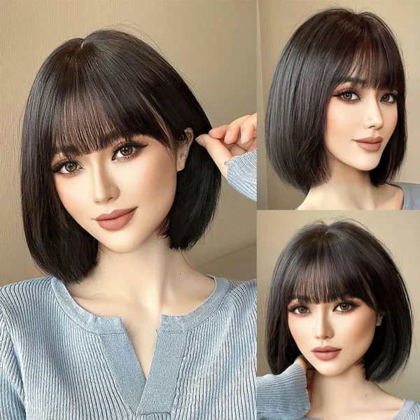 Short Wigs Bob Straight with Bangs Heat Resistant Synthetic Hair