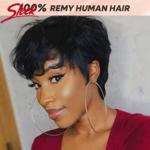 Sleek Short Pixie Cut Human Hair Wig 100% Brazilian Black Straight