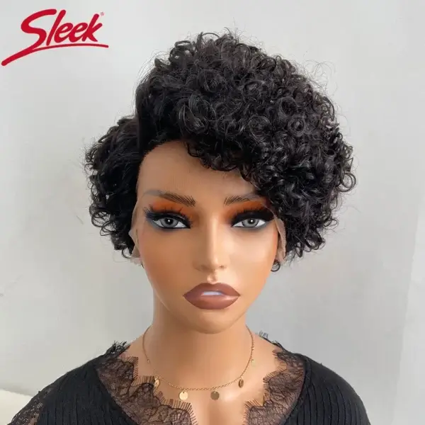 Short Curly Wigs Sleek Bob Pixie Cut Deep Wave Preplucked - Image 2