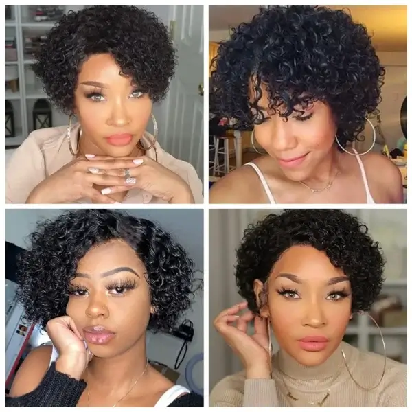 Short Curly Wigs Afro Pixie Cut Brazilian Human Hair - Image 2