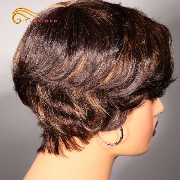 Short Wigs For Black Women Grey Pixie Cut Human Hair With Bangs - Image 3