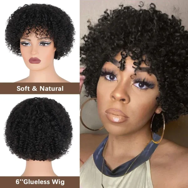 Short Curly Wigs Pixie Cut with Bangs Afro Kinky Curly - Image 4