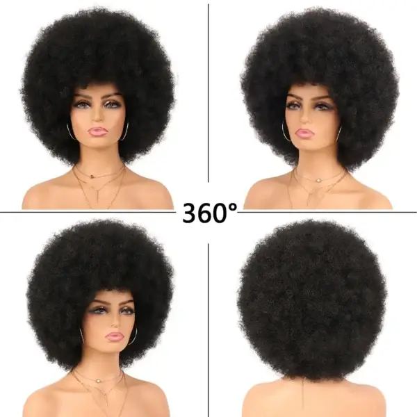 Short Curly Wigs Afro Kinky Curly Glueless Brazilian Hair - Image 3