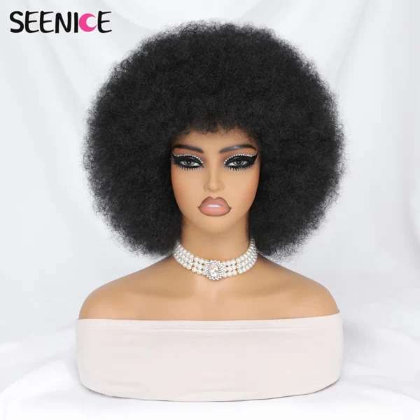 Afro Kinky Curly Wig With Bangs Short Fluffy Synthetic Ombre Pink
