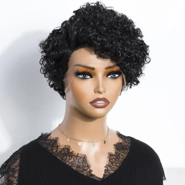 Short Curly Wigs Sleek Bob Pixie Cut Deep Wave Preplucked