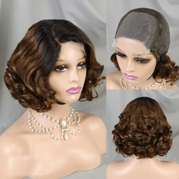 Short Curly Wigs 250% Density Loose Wave Bob Colored Wig