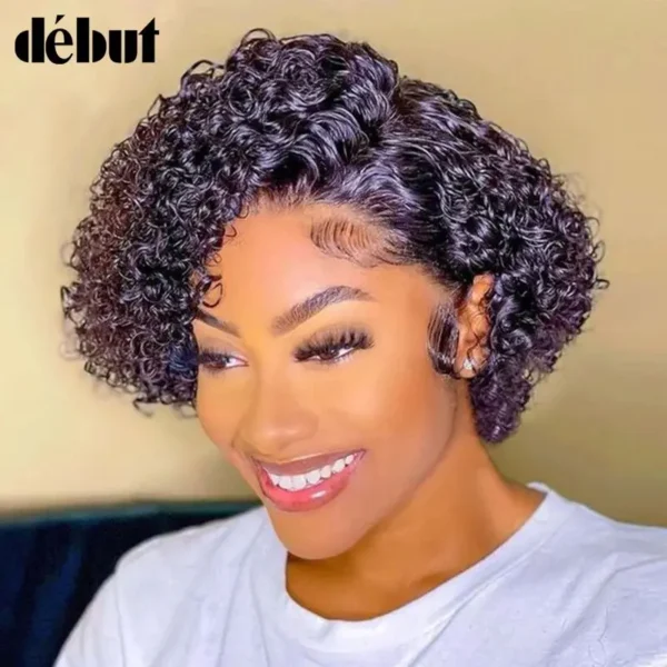 Short Curly Wigs Pixie Cut Curly Human Hair Lace Wig