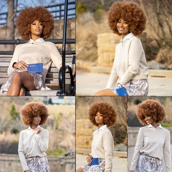 Afro Kinky Curly Wig With Bangs Short Fluffy Synthetic Ombre Pink - Image 2