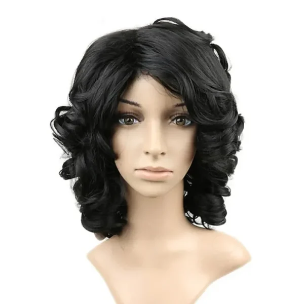 Short Wigs Natural Black Curly Hair with Skewed Bangs - Image 4