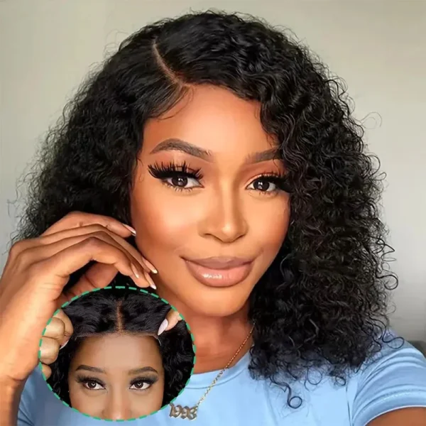 Short Curly Wigs Deep Wave Bob Human Hair Transparent Lace