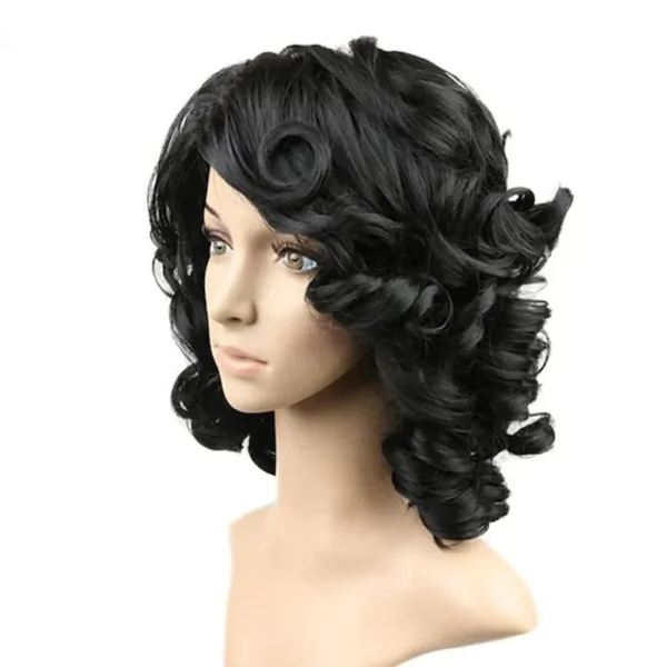 Short Wigs Natural Black Curly Hair with Skewed Bangs - Image 2