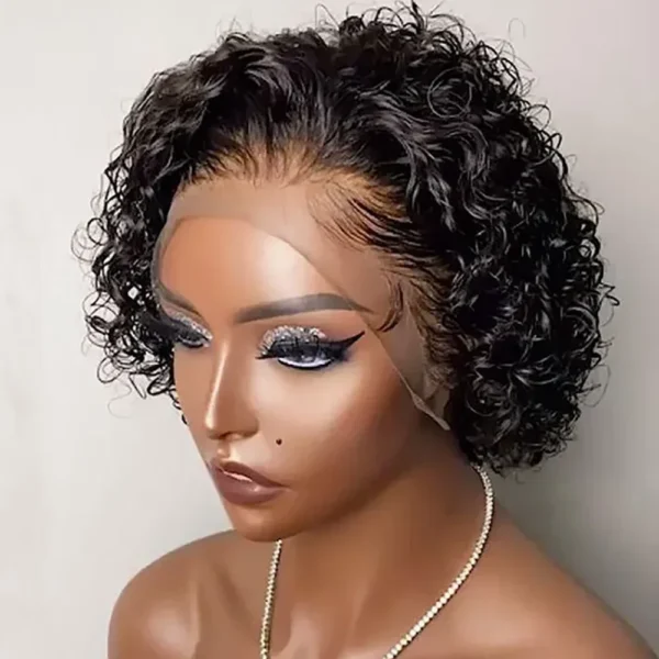 Short Curly Wigs Pixie Cut Lace Front Water Wave Human