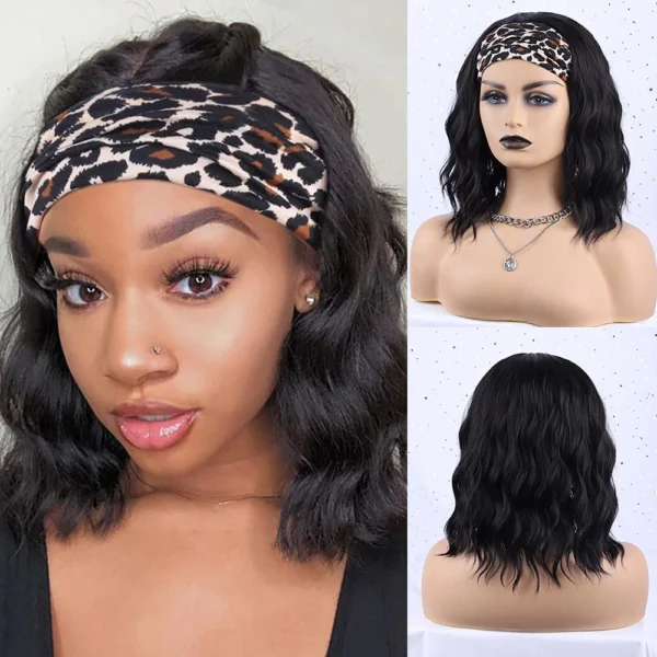 Short Wigs For Black Women Wavy Headband Bob Wig Synthetic Curly