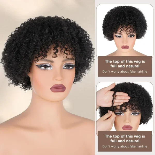 Short Curly Wigs Pixie Cut with Bangs Afro Kinky Curly - Image 3