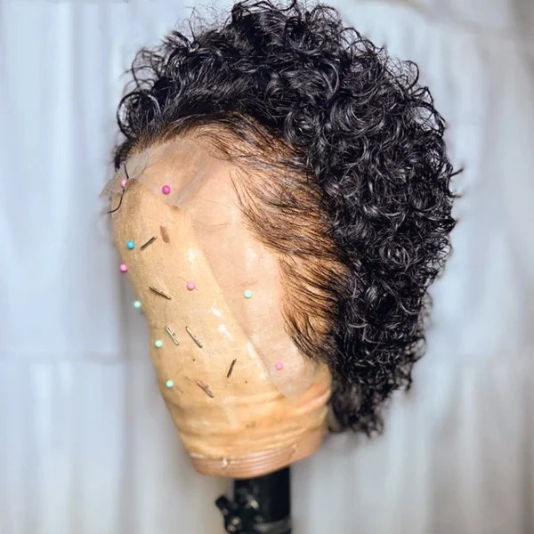 Short Wigs Pixie Cut Lace Front Brazilian Water Wave Curly - Image 2