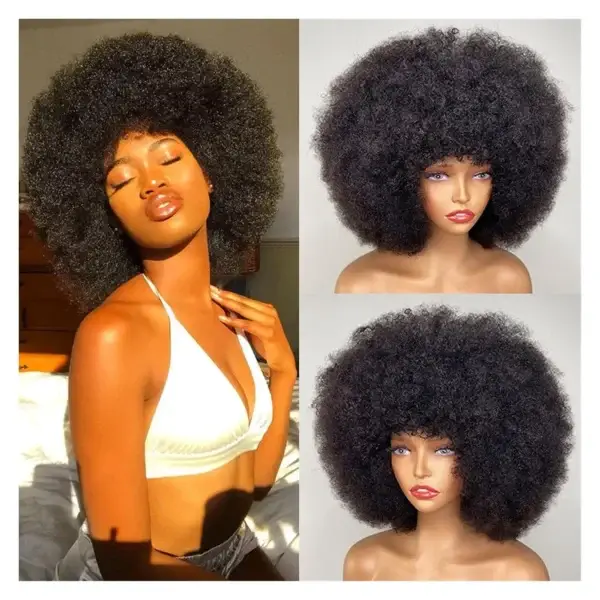 Short Curly Wigs Afro Kinky Curly Glueless Brazilian Hair - Image 2