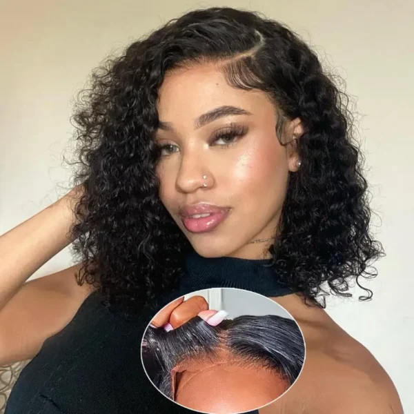 Short Curly Wigs Glueless Bob Lace Front Human Hair Wig