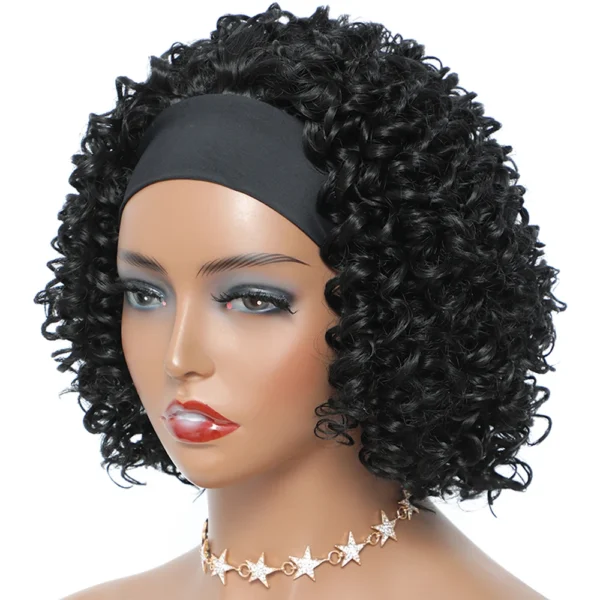 Short Curly Wigs Deep Curly Headband Glueless Afro Wig 1B