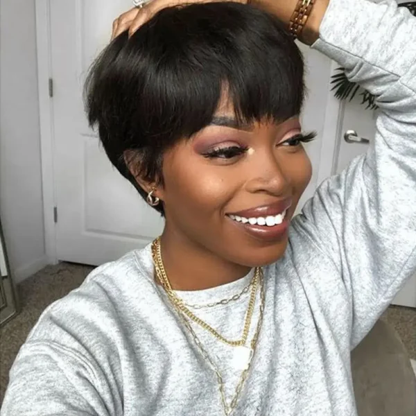 Short Wigs, Pixie Cut, Straight Human Hair, With Bangs, Affordable