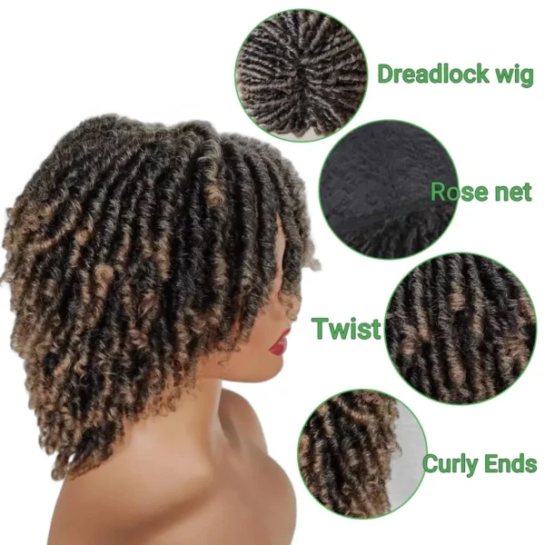 Short Wigs Afro Curly Twist Braids Heat Resistant Fiber - Image 5