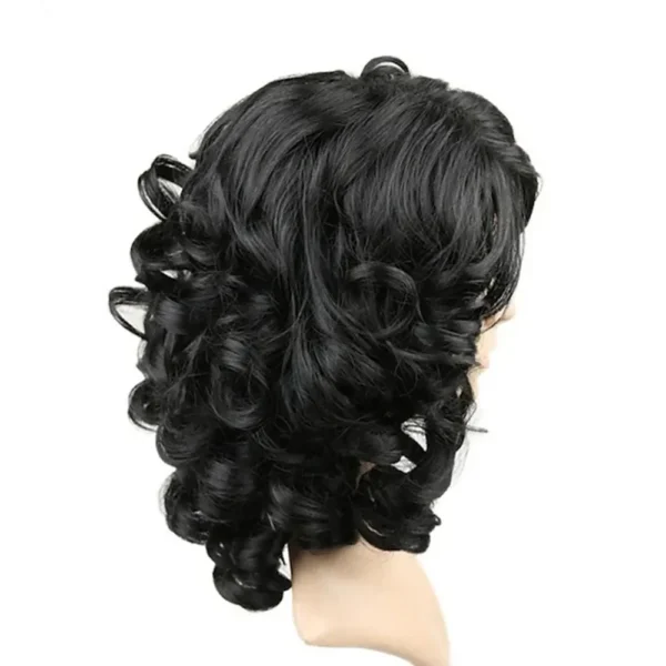 Short Wigs Natural Black Curly Hair with Skewed Bangs - Image 5