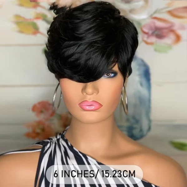 Short Wigs Pixie Cut 6 Inch Natural Black Straight Remy Hair