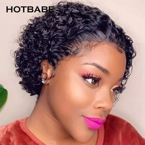 Short Curly Wigs 13x4 Lace Pixie Cut Bob Transparent - Image 2