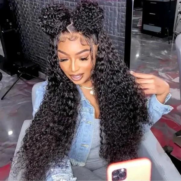 Short Curly Wigs 360 Lace Front Deep Wave HD Water Curly - Image 2