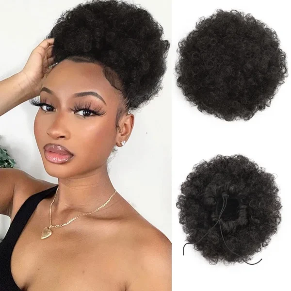 Short Wigs For Black Women Afro Puff Drawstring Kinky Curly Bun