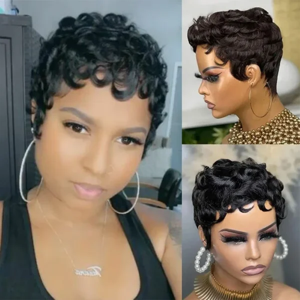 Short Wigs For Black Women Curly Pixie Cut Peruvian Remy Hair