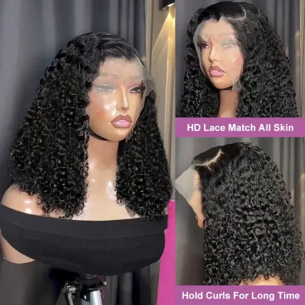 Short Curly Wigs Water Curly 13x4 HD Lace Brazilian Hair - Image 4