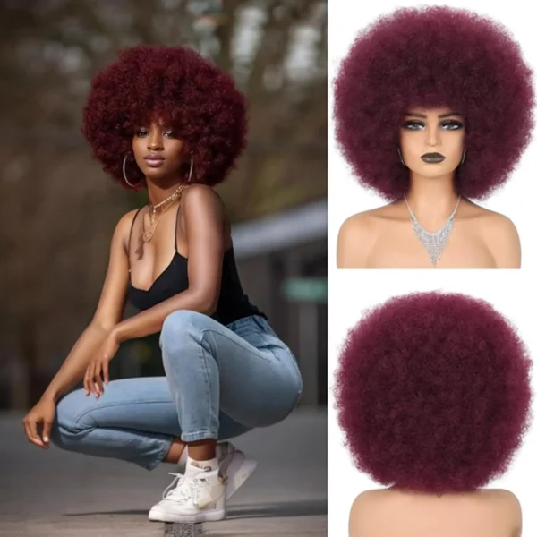 Short Wigs, 70s Afro Curly With Bangs, Synthetic Daily Use