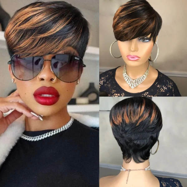Pixie Cut Human Hair Wig With Bangs For Black Women Short Natural Style
