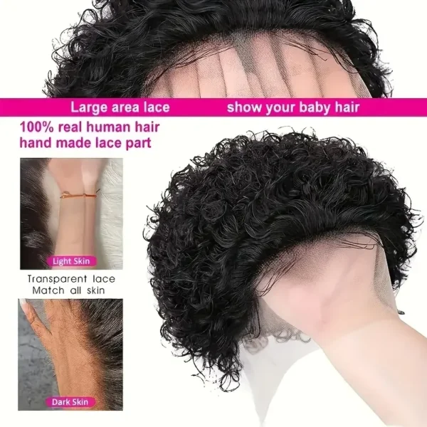 Short Curly Wigs Pixie Cut Kinky Curly Lace Front Ombre Wig - Image 3