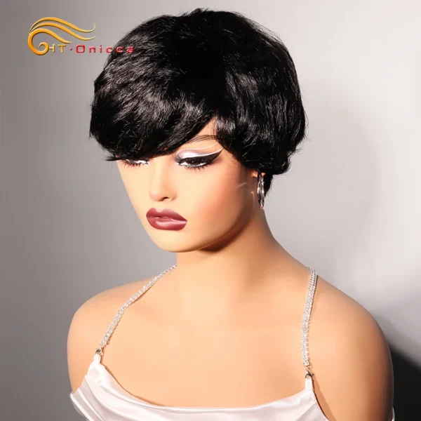 Short Wigs For Black Women Grey Pixie Cut Human Hair With Bangs - Image 4