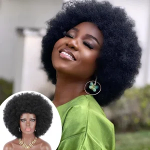 Synthetic Short Afro Wig With Bangs Bouncy Kinky Curly for Women