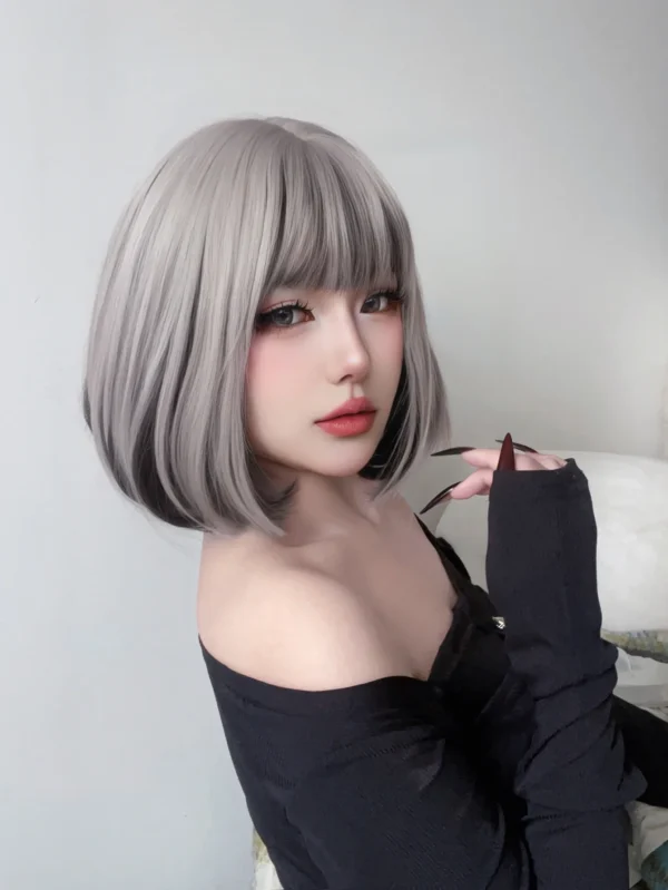 Short Wigs For Black Women Silver Gray Straight Lolita Wig - Image 6