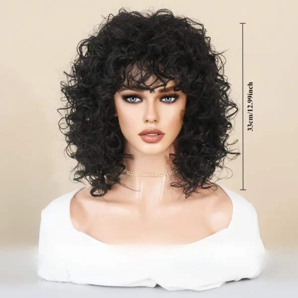 Short Curly Blonde Afro Wig With Bangs For Black Women Synthetic - Image 5