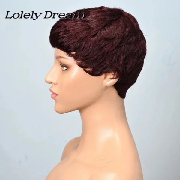 Short Wigs Burgundy 99J Bob Remy Human Hair With Bangs - Image 5