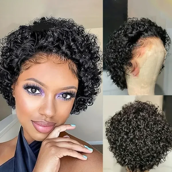 Short Curly Wigs 13X1 Lace Front Human Hair Pixie Bob